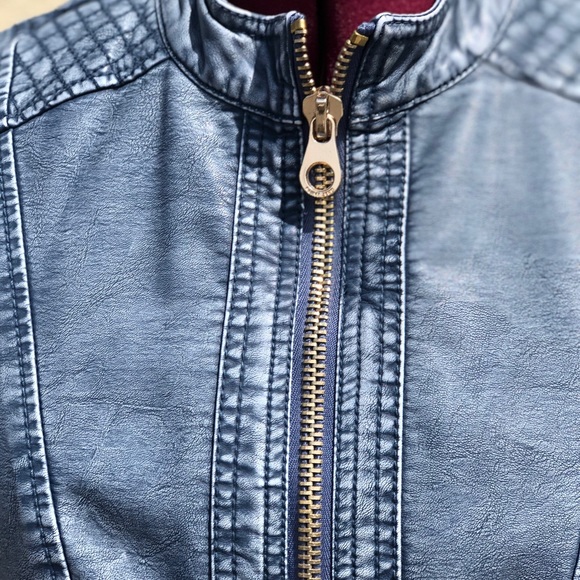 Faux Leather Womens Jacket Point Zero Denim Look M - Picture 2 of 5